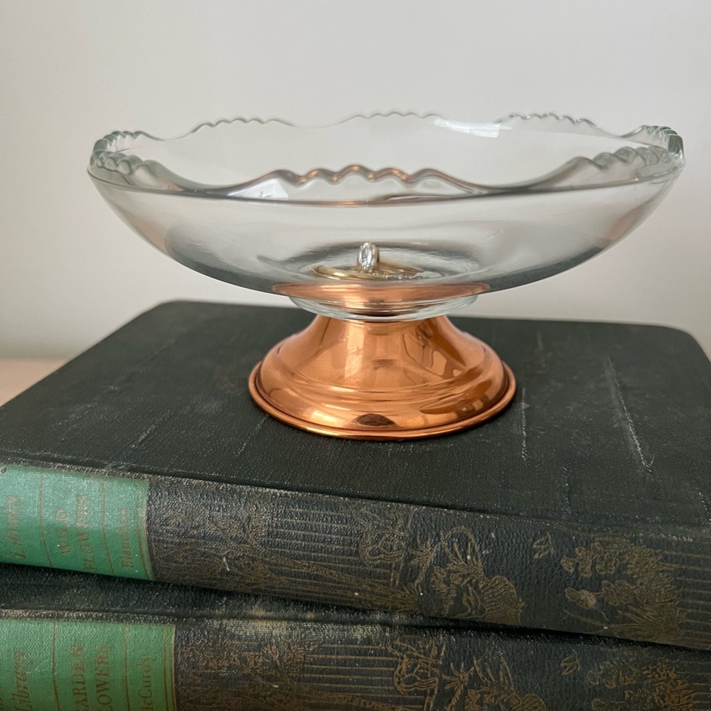 Vintage Glass Dish with Copper Base